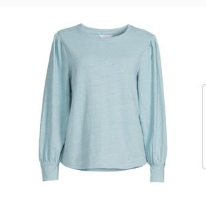 Time and Tru Puff Sleeve Top, Light Blue, Size Medium (8-10)